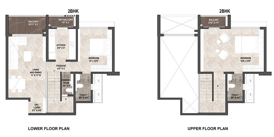 2 BHK Duplex Floor Plan