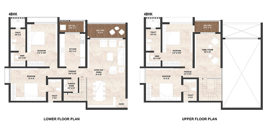 4 BHK Duplex Floor Plan
